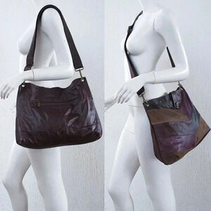 Mixed RECYCLED  LEATHER wine, purple, brown bag